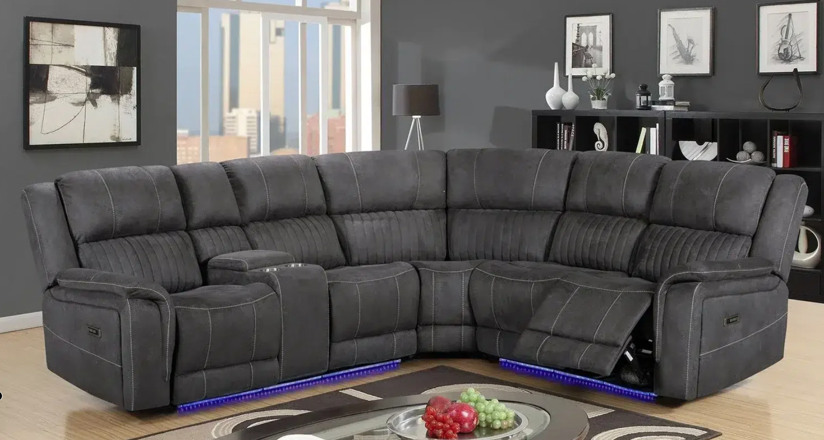 Cassa Corner Sofa With Power Recliners And LED Lights